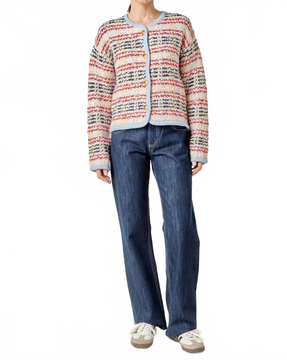 NEW ENGLISH FACTORY textured knit cardigan in blue multi